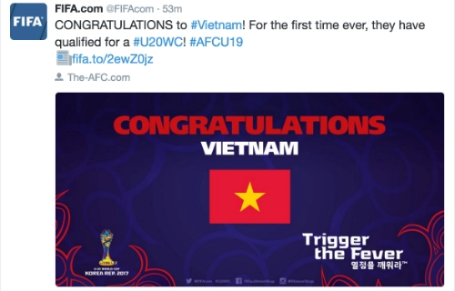 Liên đoàn bóng đá thế giới đã gửi lời chúc mừng việt nam trên mạng xã hội - 1