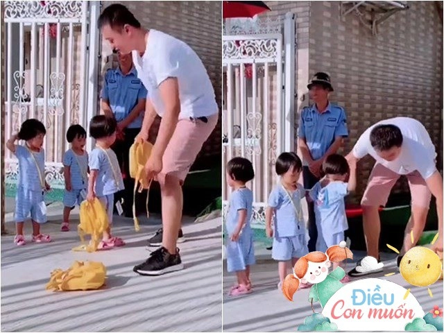 Bố đón con muộn phản ứng của cô bé khiến bác bảo vệ phía sau cũng gật gù - 1