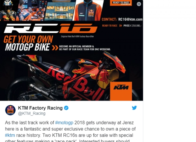 Ktm rc16 2018 motogp được bán lại với giá chính thức 6 tỷ 6 - 5