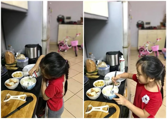 Con gái 5 tuổi đã biết rang cơm rán trứng nấu mì chỉ vì nhờ có bà mẹ lười - 2