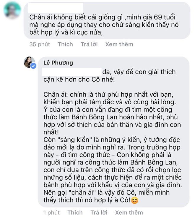 Bị bắt bẻ câu chữ khi đăng bánh bông lan tự làm lê phương đáp người đàn bà 69 tuổi - 7