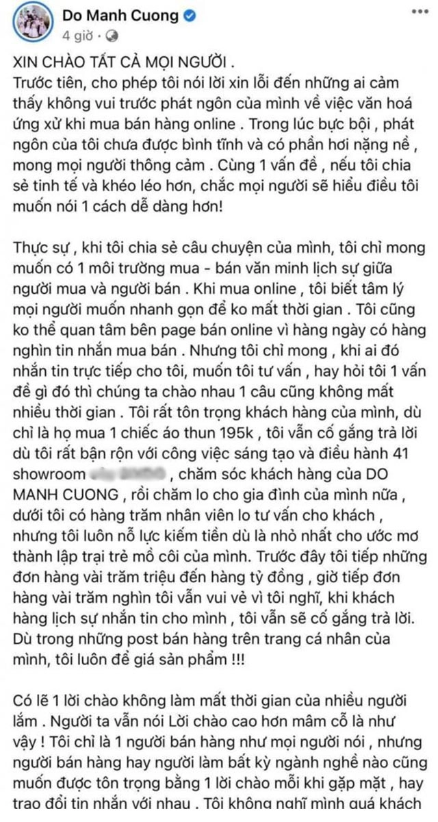 Hậu lùm xùm với khách hàng đỗ mạnh cường viết tâm thư xin lỗi mách khéo cách mua đồ online - 3