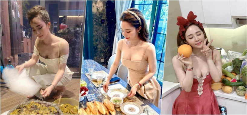 Vào bếp mặc phong phanh việt anh cởi trần khoe cơ bắp quỳnh nga cũng váy áo hững hờ - 6