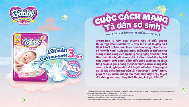 Cuộc cách mạng mềm mỏng đa chiều thấm hút bất ngờ gọi tên tã dán bobby lõi nén cotton-soft 3mm - 4