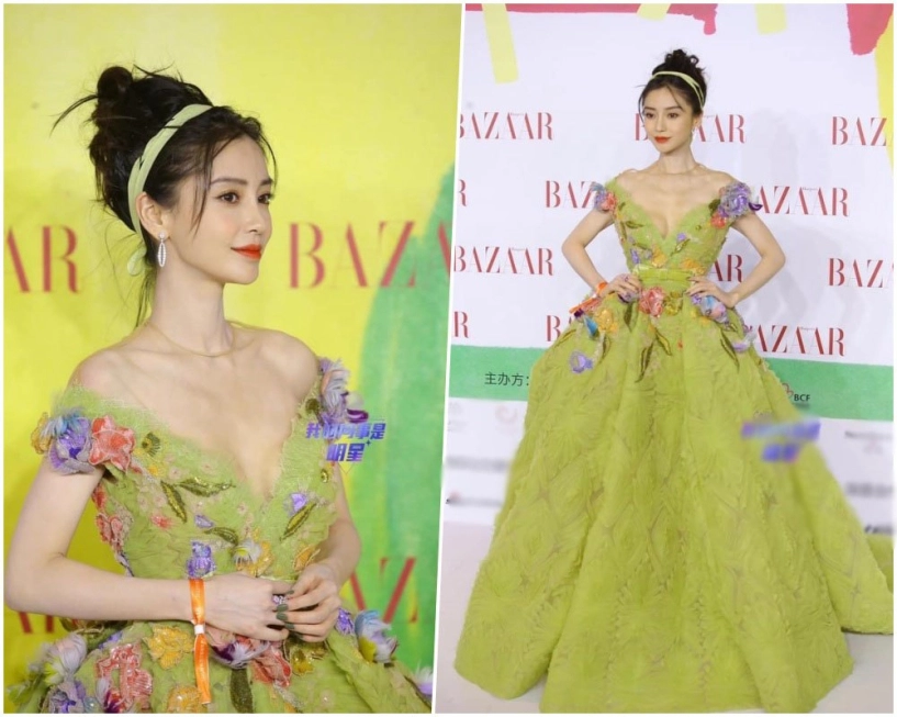 Nín thở khi angelababy xách váy lên thảm đỏ xương ngực biểu tình vòng 1 vẫn phập phồng - 1