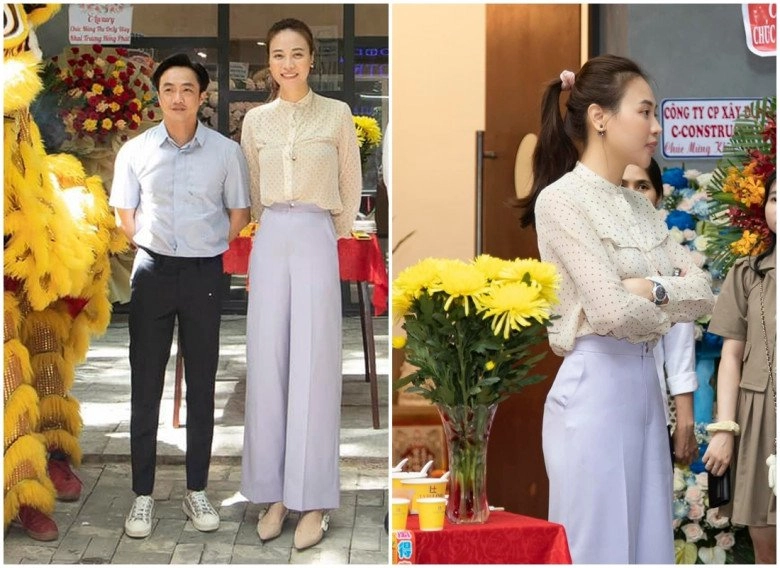 Chọn đồ đi làm cùng chồng đàm thu trang tinh tế mang giày bệt mà chân vẫn dài miên man - 2