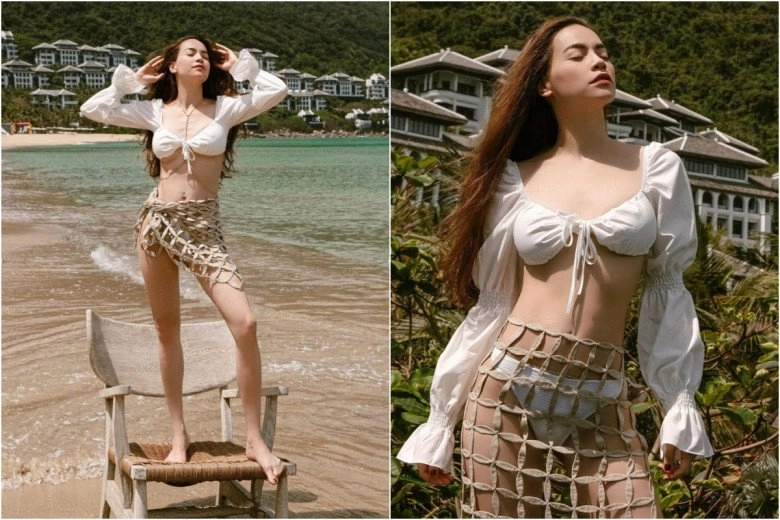 Đi biển chán mặc độc bikini phương oanh phối sơmi hóa hồng hạc hà hồ diện váy lưới có như không khoe vòng 3 - 4