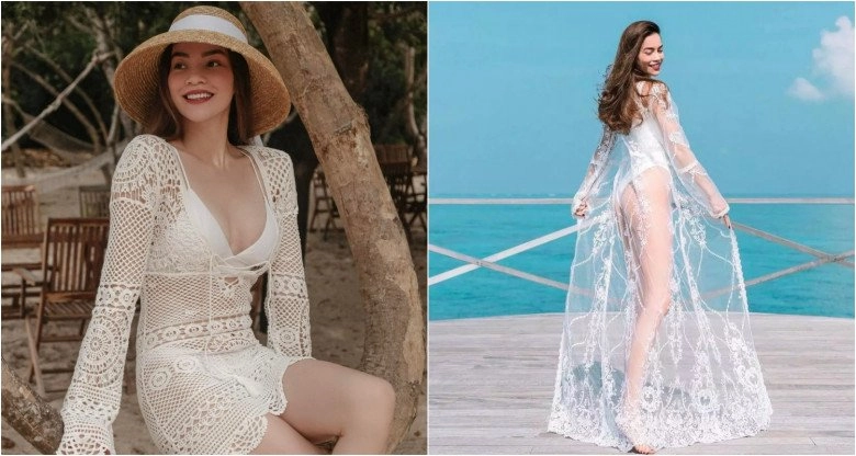 Đi biển chán mặc độc bikini phương oanh phối sơmi hóa hồng hạc hà hồ diện váy lưới có như không khoe vòng 3 - 7