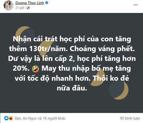 Hoa hậu dương thùy linh choáng váng vì học phí của con tăng thêm 130 triệu đồng chạm mốc 700 triệu đồngnăm - 2