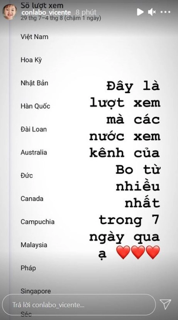 Hòa minzy hạnh phúc khoe danh sách người xem clip con trai phủ sóng nhiều nước âu mỹ - 3