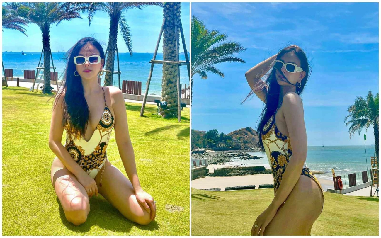 Xin phép chồng kém 10 tuổi đi biển thu thuỷ lại diện bikini khoét bạo khoe dáng đẹp ngất ngây - 5