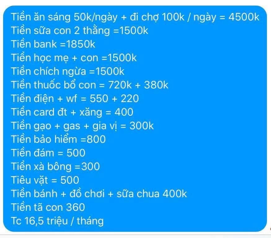 Xôn xao bảng chi tiêu sinh hoạt gia đình có 2 con nhỏ chưa đến3 triệuđồngtháng - 6