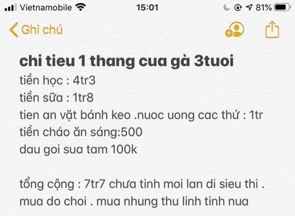 Xôn xao bảng chi tiêu sinh hoạt gia đình có 2 con nhỏ chưa đến3 triệuđồngtháng - 8