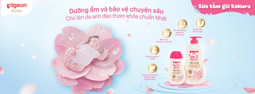 Chăm da bé chuẩn anh đào cùng sản phẩm tắm gội sakura pigeon - 1