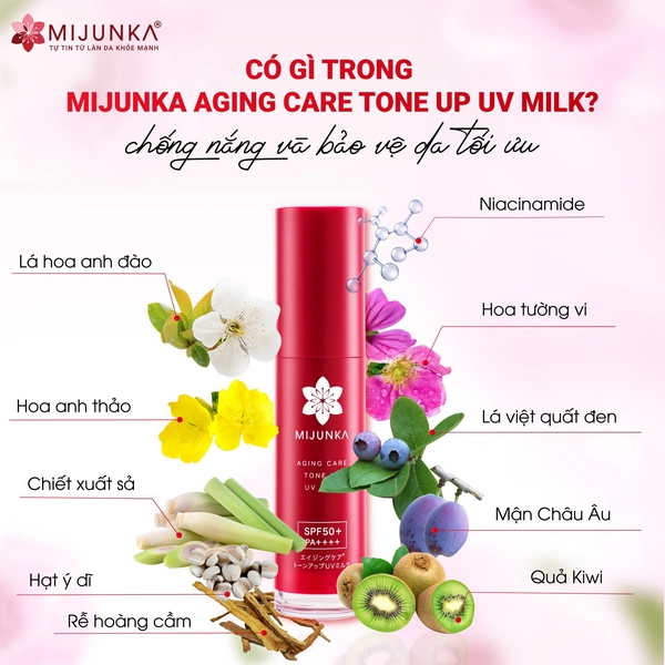 Review kem chống nắng mijunka aging care tone up uv milk - 2