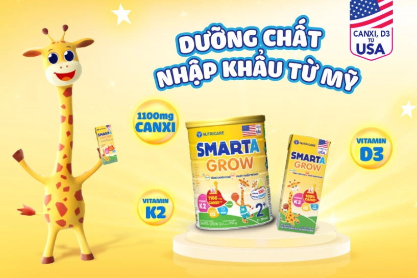 Smarta grow 2 mới với hàm lượng 1100mg canxi đáp ứng khuyến nghị của tổ chức y tế thế giới giúp trẻ cao lớn vượt trội - 2