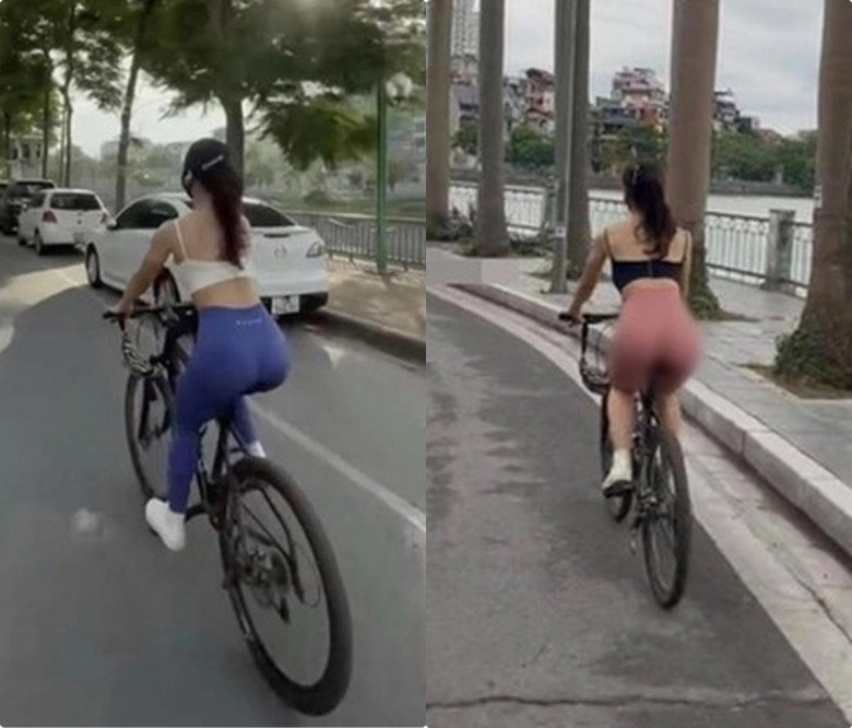 Người phụ nữ đạp xe mặc đồ bó sát khoe trọn tấm lưng làm tắc cả đoạn đường hồ tây - 2