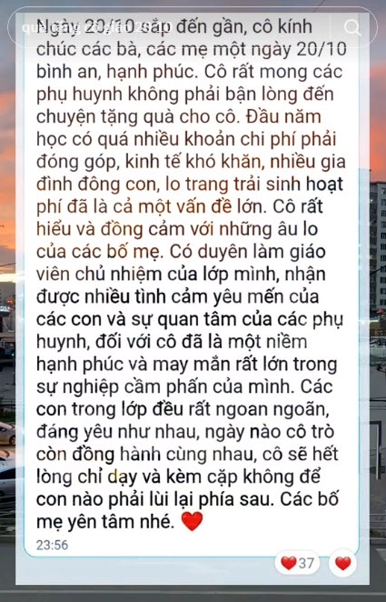 2010 khi các bố mẹ đang phân vân tặng quà cô giáo của con thì nửa đêm nhận được tin nhắn của cô đọc xong ai cũng nín lặng - 3