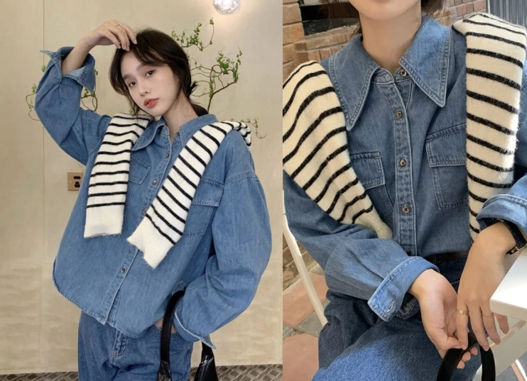 Áo sơ mi denim mặc đẹp từ hè sang thu đông muốn không đụng hàng phải biết 4 cách phối - 6