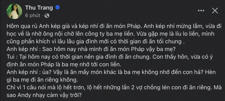 Thu trang vô tình làm lộ chuyện bí mật của 2 vợ chồng với con trai chỉ vì một câu nói - 1