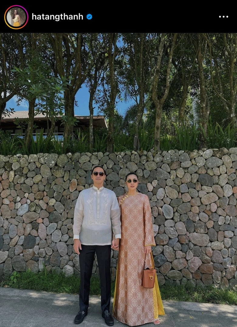 Vợ chồng tăng thanh hà đi ăn cưới vợ chung tình với áo dài việt chồng mặc trang phục philippines - 1