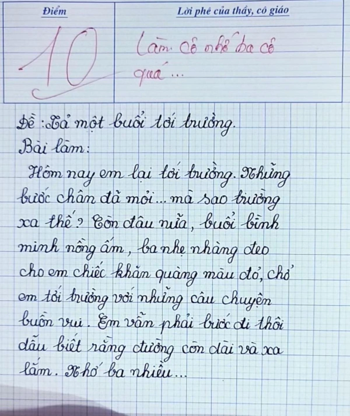 Bé tiểu học nhận điểm 10 bài văn tả cảnh đến trường cô giáo mắt đỏ hoe ngay khi đọc những dòng viết đầu tiên - 2