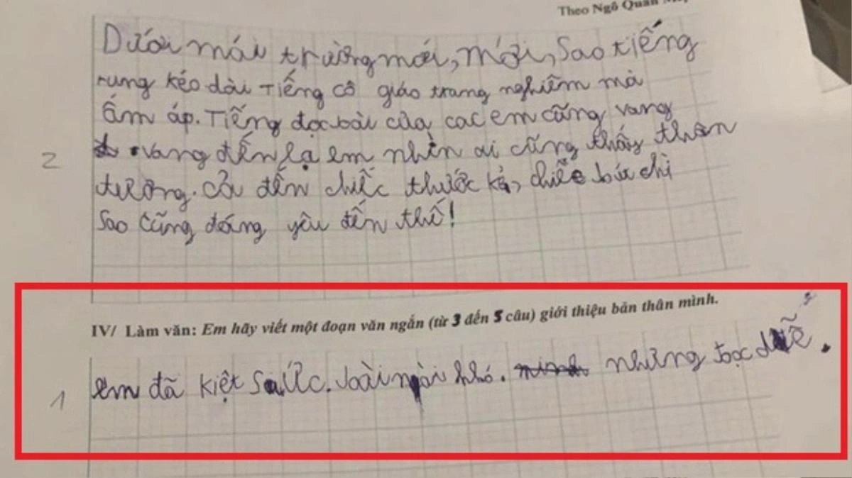 Cô giáo ra đề làm văn giới thiệu bản thân bé tiểu học viết 4 từ khiến giáo viên câm nín - 2