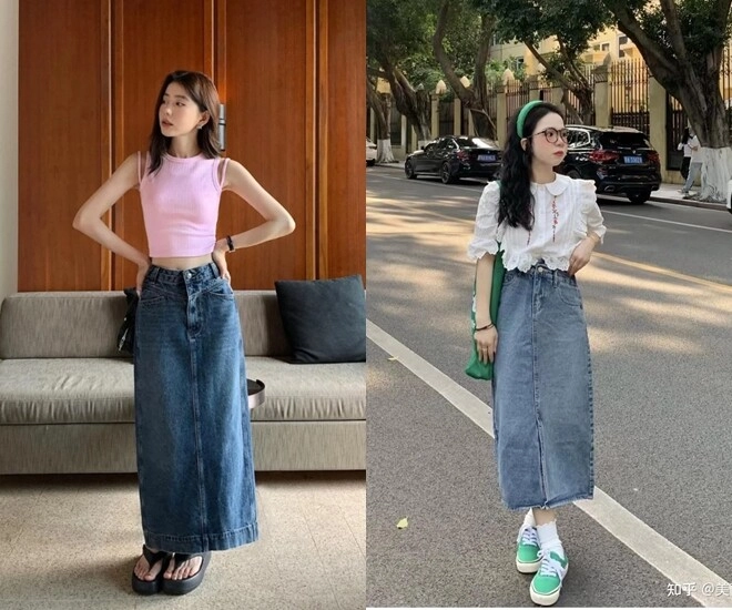 Chân váy denim dáng dài được dịp lên ngôi chị em u30 - u40 học 6 cách phối đồ này hack chân dài ảo diệu - 1
