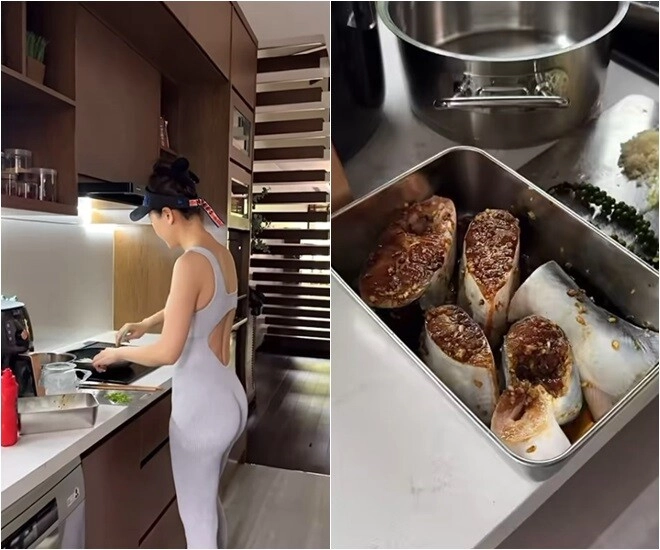 Á hậu việt nấu ăn trong căn nhà hàng chục tỷ bữa cơm ấm áp của 3 mẹ con trước khi chuyển đi - 4