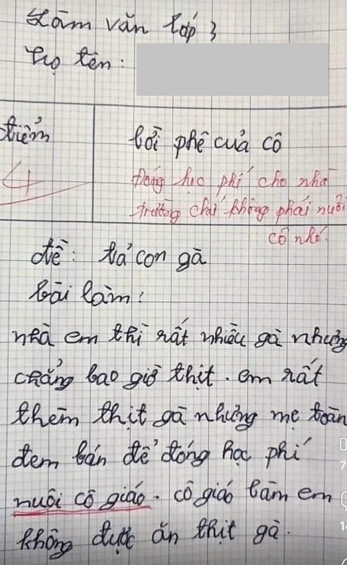 Bài văn tả gà của học sinh lớp 3 khiến cô giáo tức giận ngay câu thứ 2 cho điểm kém kèm nhận xét cực gắt - 2