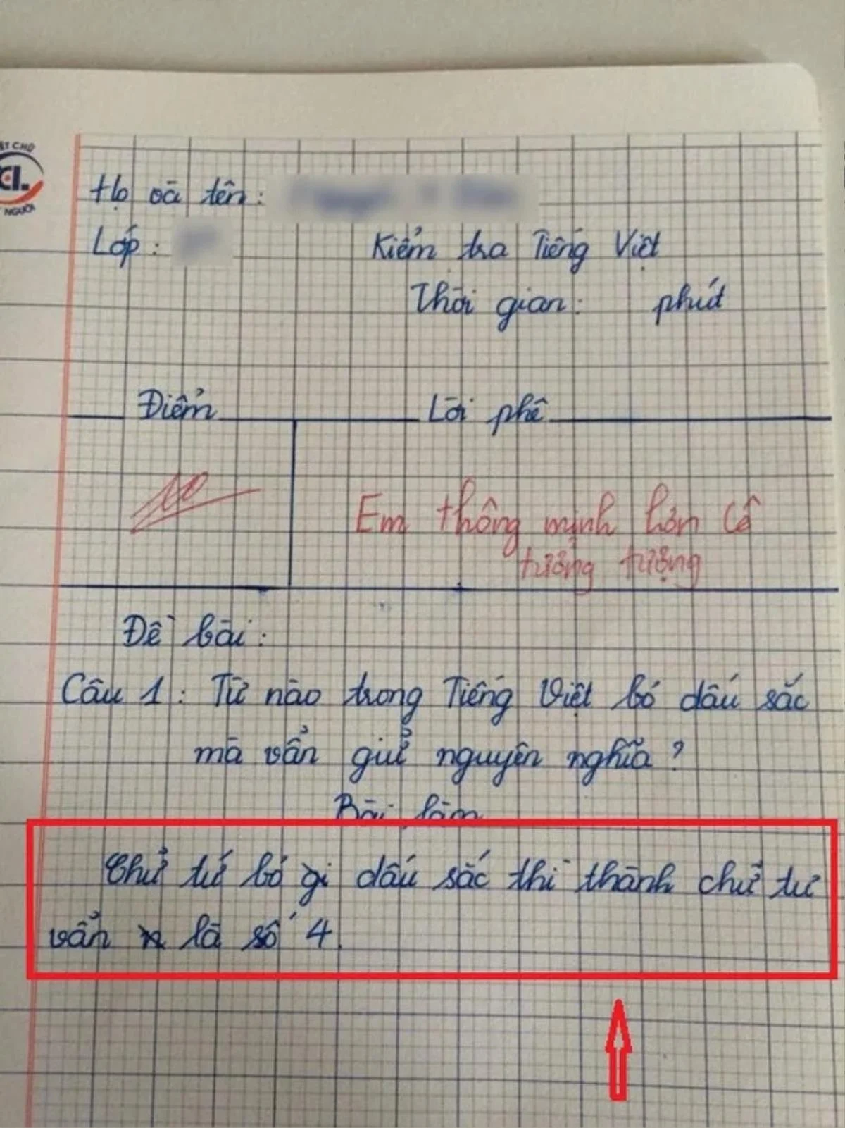 Cô giáo ra đề từ nào bỏ dấu sắc vẫn giữ nguyên nghĩa đáp án của bé tiểu học nhận điểm 10 tuyệt đối - 1