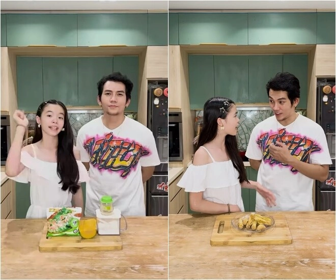 Con riêng phương trinh jolie vào bếp cùng bố dượng làm món bánh thơm ngon dễ ăn còn giữ dáng rất tốt - 2