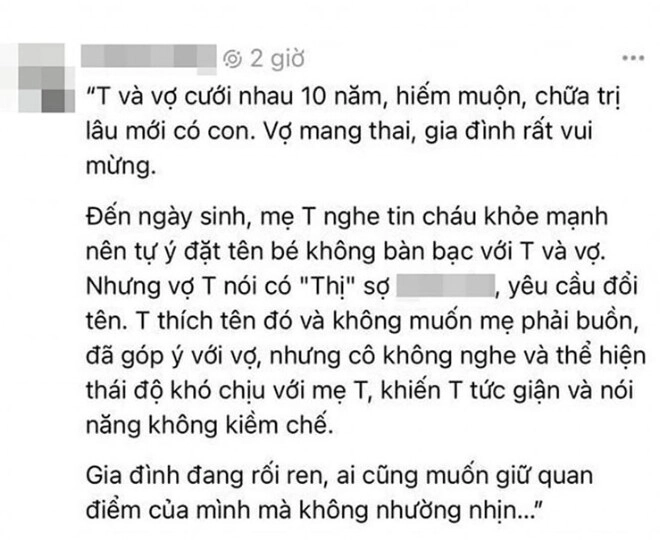 Hiếm muộn 10 năm mới có con mẹ bỉm bức xúc mẹ chồng tự ý đặt tên cho cháu còn lót thị trong giấy khai sinh - 1