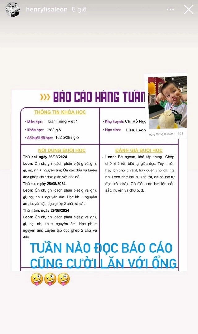 Hồ ngọc hà đăng báo cáo học tập của con trai leon ở trường quốc tế vui ra mặt khi đọc đánh giá của cô giáo - 1