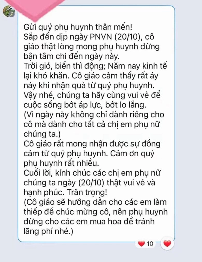 Mxh xôn xao đoạn tin nhắn của cô giáo quy nhơn đề cập chuyện tặng quà giáo viên ngày phụ nữ việt nam 2010 - 1