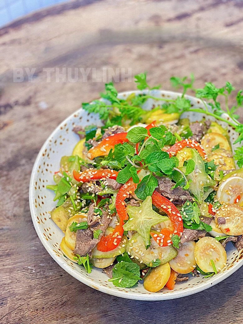 Nộm cà pháo thịt bò giòn ngon chua chua ngọt ngọt ăn cực thích - 9