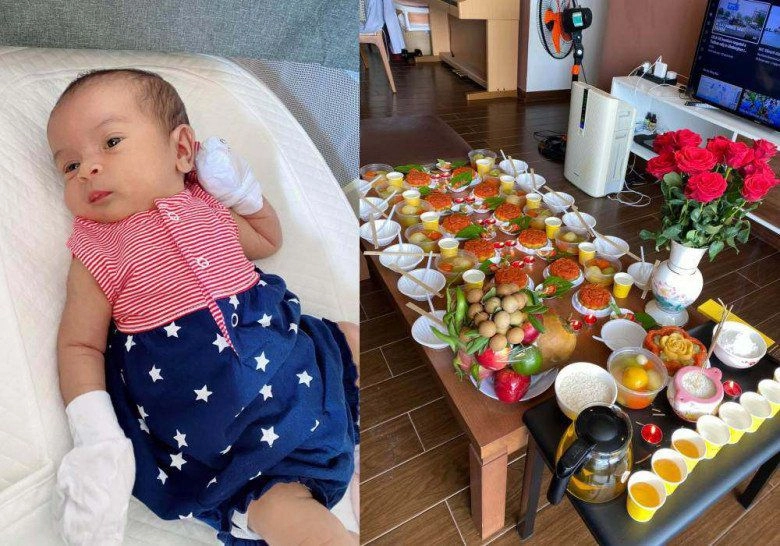 Sinh con trai với cầu thủ đtqg tiểu thư hà thành làm mâm cúng đầy tháng không thiếu gì nhìn kỹ mới thấy tinh tế - 12