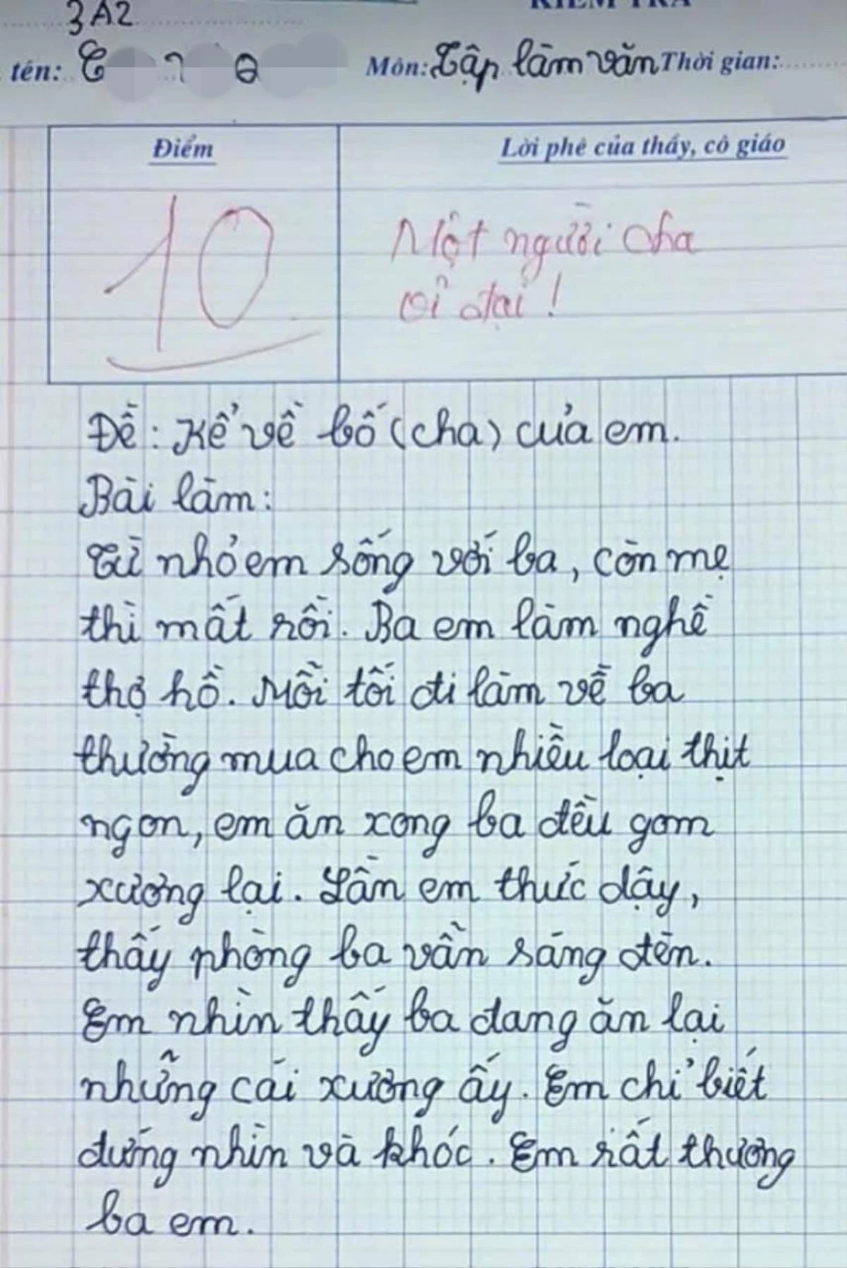Viết vỏn vẹn 7 câu văn kể về bố bé trai tiểu học đạt điểm 10 cô giáo đỏ mắt ngay từ dòng đầu tiên - 2