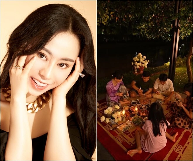 Á hậu việt giàu có cho cả nhà ăn cơm dưới đèn dầu toàn món dân dã mẹ ruột thốt lên một câu - 1