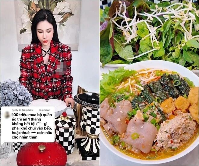 Hoa hậu lồng lộn lên đồ trăm triệu vào bếp nấu nồi bún riêu 1 triệu bị bình luận tội gì phải khổ - 1