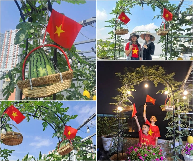 Mẹ đảm bình tân biến sân thượng thành vườn rau xanh mướt cờ đỏ bay phấp phới mừng đại lễ 304 - 15