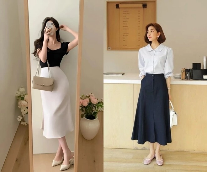 Những cô nàng theo đuổi phong cách thanh lịch mặc áo phông sơ mi với chân váy thế nào họ luôn áp dụng 3 quy tắc - 1