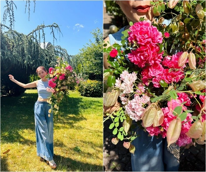Nữ ca sĩ nổi tiếng showbiz việt hái hoa dại và hoa vườn nhà về cắm bừng sáng cả biệt thự nghìn m2 - 1