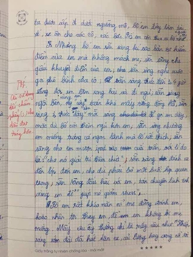 Viết văn so sánh bố mình và bố người ta bé lớp 5 nhận điểm 10 tròn trĩnh lời phê của cô giáo gây chú ý - 3