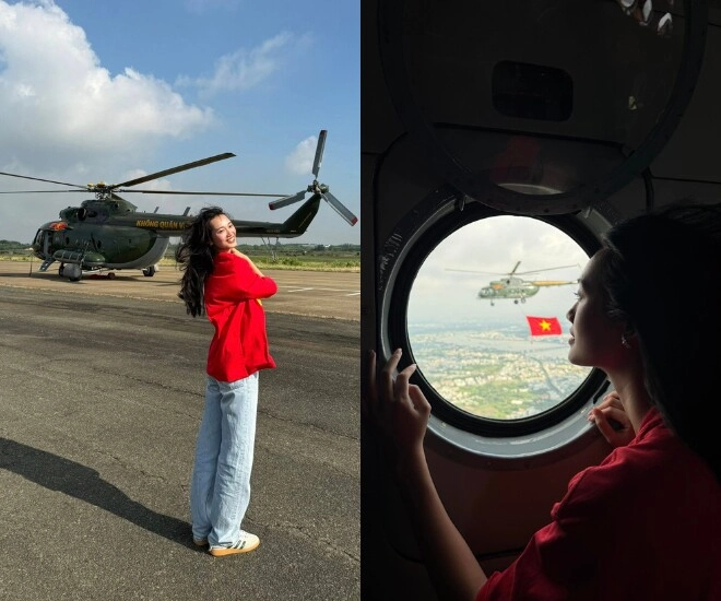 Á hậu hiếm hoi được đi trực thăng không quân từng làm rạng danh việt nam ở quốc tế nổi tiếng thi đâu thắng đó - 1