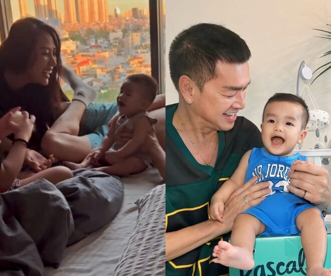 Bạn gái quang minh khoe cảnh con riêng chăm em trai chung nửa huyết thống bé dustin là bản sao của bố danh hài - 2
