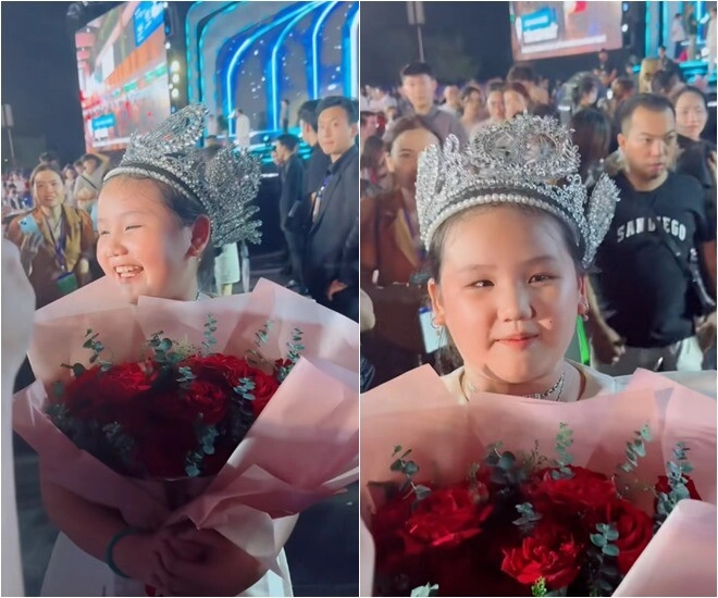 Bé gáigây chú ý ở đêm chung kết hhtg vn 2023 dậy thì thành công 12 tuổi mặt xinh dáng đẹp lấn át cả hoa hậu - 2