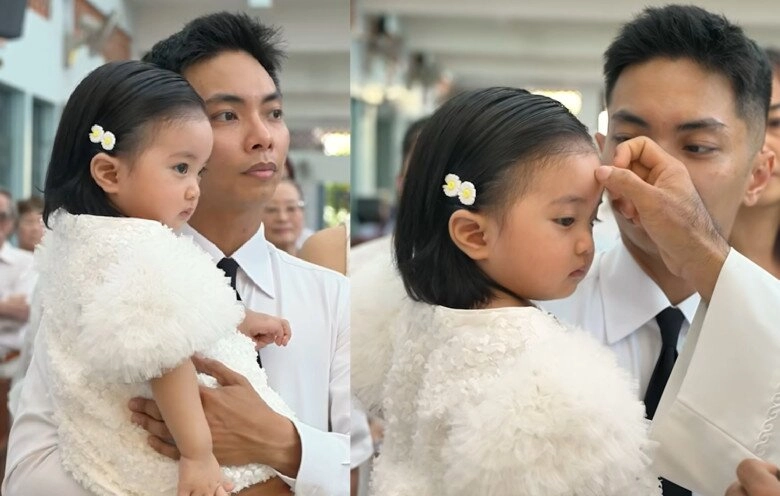 Bé lisa nhà khánh thi làm nghi thức rửa tội đại gia đình phan hiển đến nhà thờ chứng kiến khoảnh khắc thiêng liêng - 2