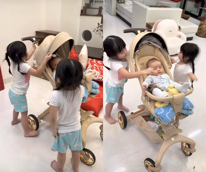 Cặp song sinh nhà vân trang xinh như búp bê thường khóc vì giành mẹ giờ ra dáng chị gái từ ngày có em trai - 14