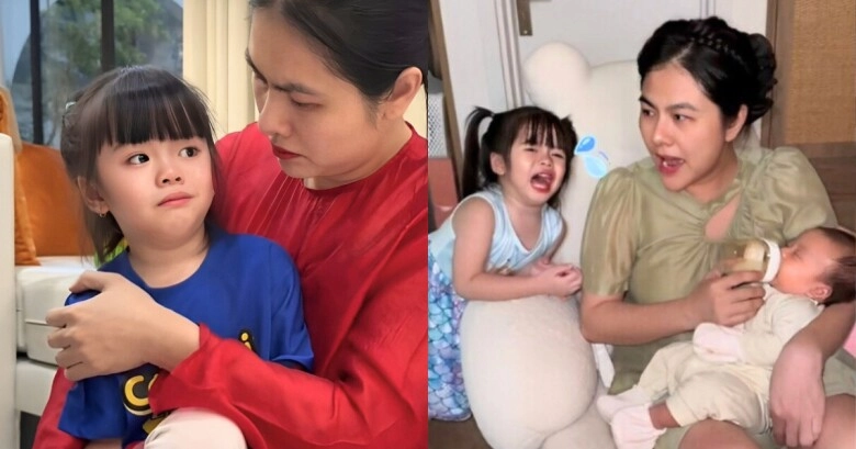 Cặp song sinh nhà vân trang xinh như búp bê thường khóc vì giành mẹ giờ ra dáng chị gái từ ngày có em trai - 10